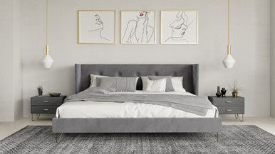 Modrest Bryan Modern Grey Velvet & Gold Bed