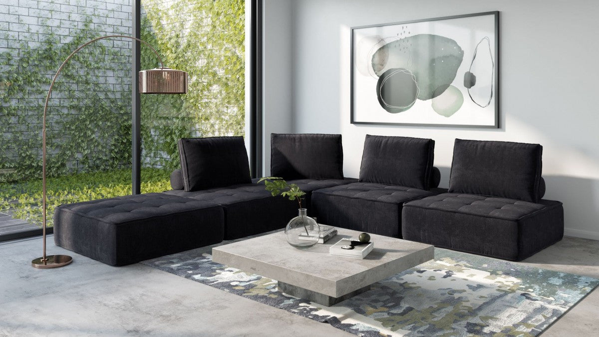Divani Casa Nolden - Modern Black Fabric Sectional Sofa