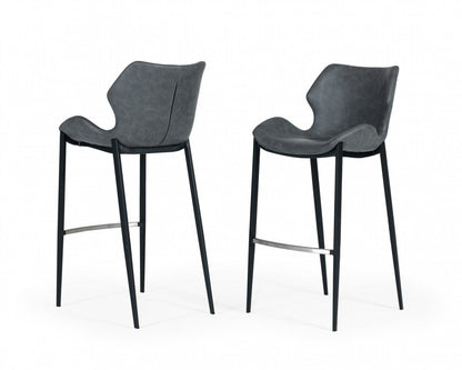 Modrest Ithaca Industrial Dark Grey Eco-Leather Bar Stool (Set of 2)