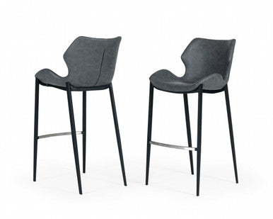 Modrest Ithaca Industrial Dark Grey Eco-Leather Bar Stool (Set of 2)