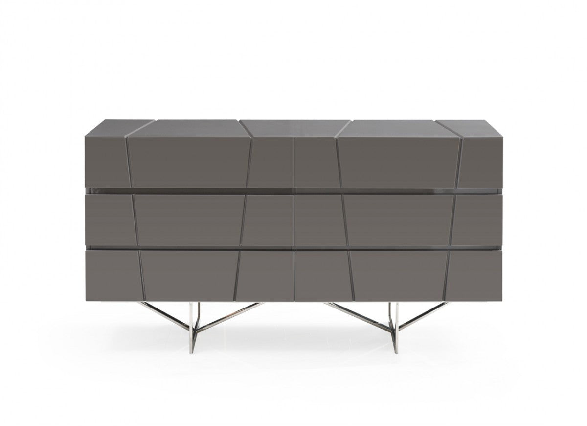 gloss grey dresser Ives 4-Piece Eastern King Bedroom Set Grey High Gloss