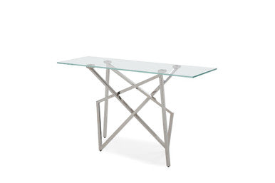 Modrest Hawkins Modern Glass & Stainless Steel Console Table