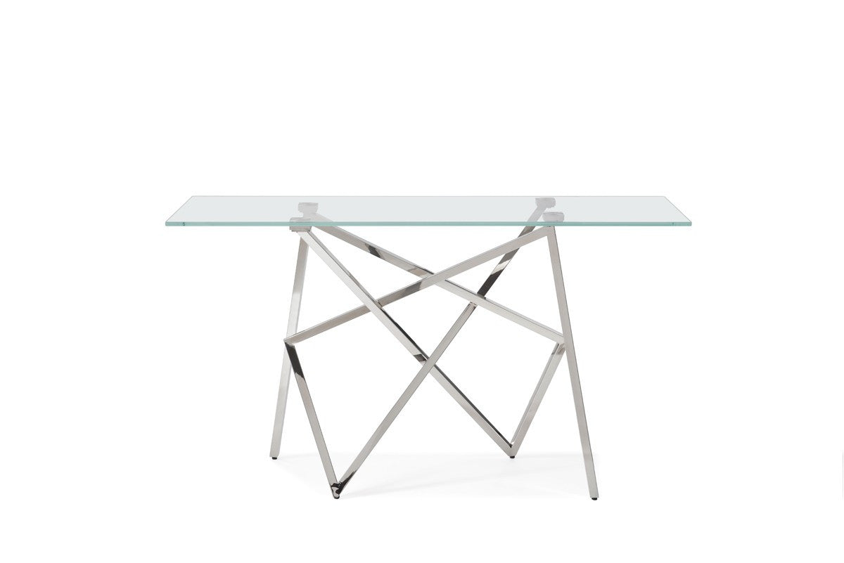 Modrest Hawkins Modern Glass & Stainless Steel Console Table