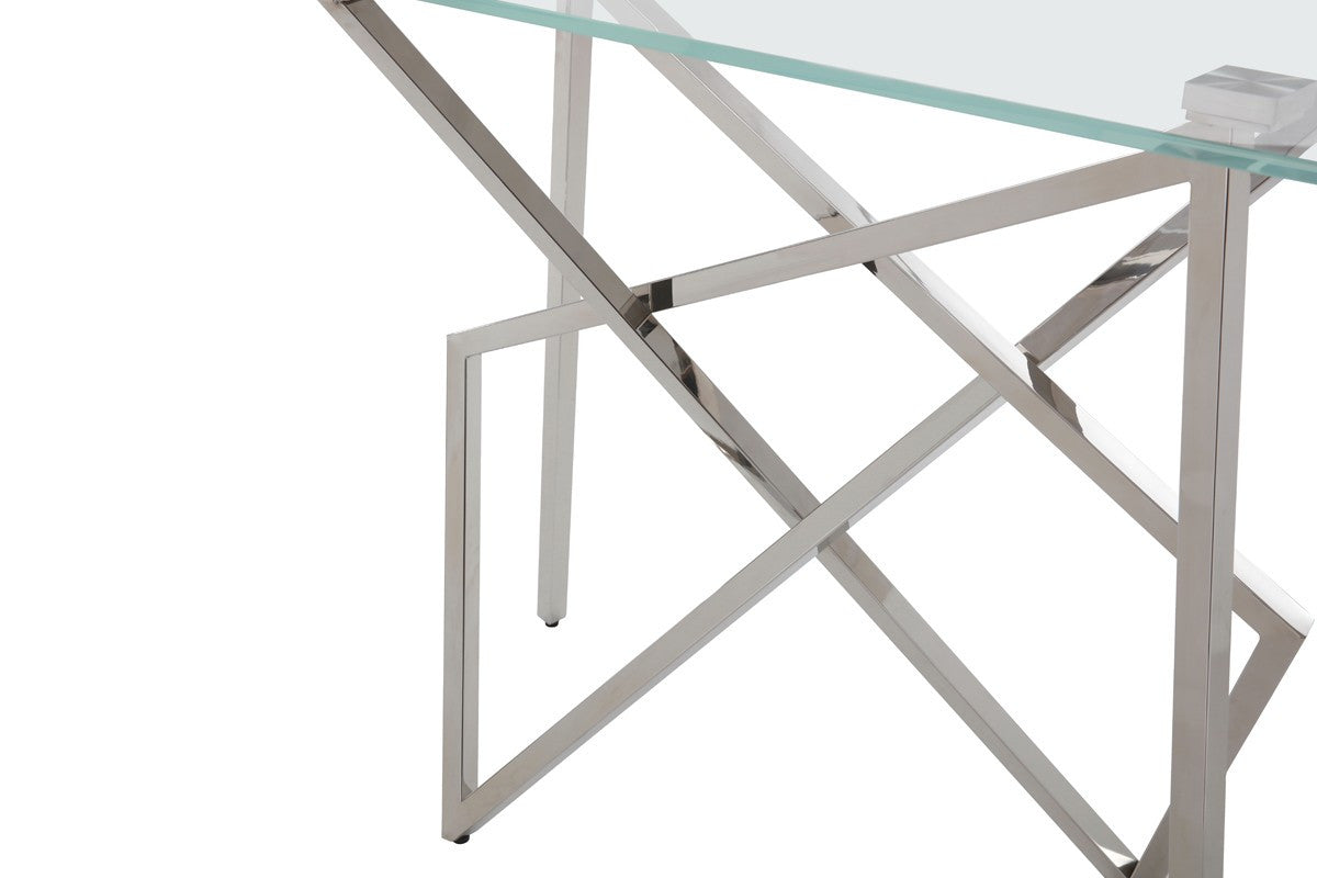 Modrest Hawkins Modern Glass & Stainless Steel Console Table