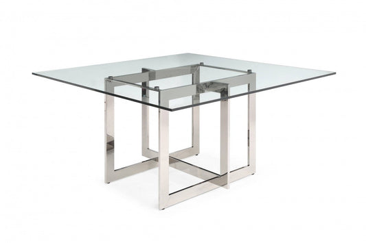 Modrest Keaton - Square Modern Glass + Stainless Steel Dining Table