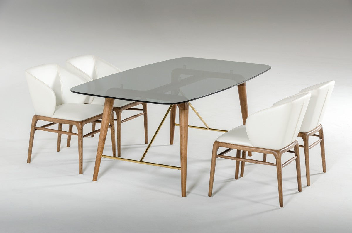 Modrest Kipling Modern Smoked Glass & Walnut Dining Table