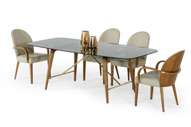 Modrest Kipling Modern Smoked Glass & Walnut Large Dining Table
