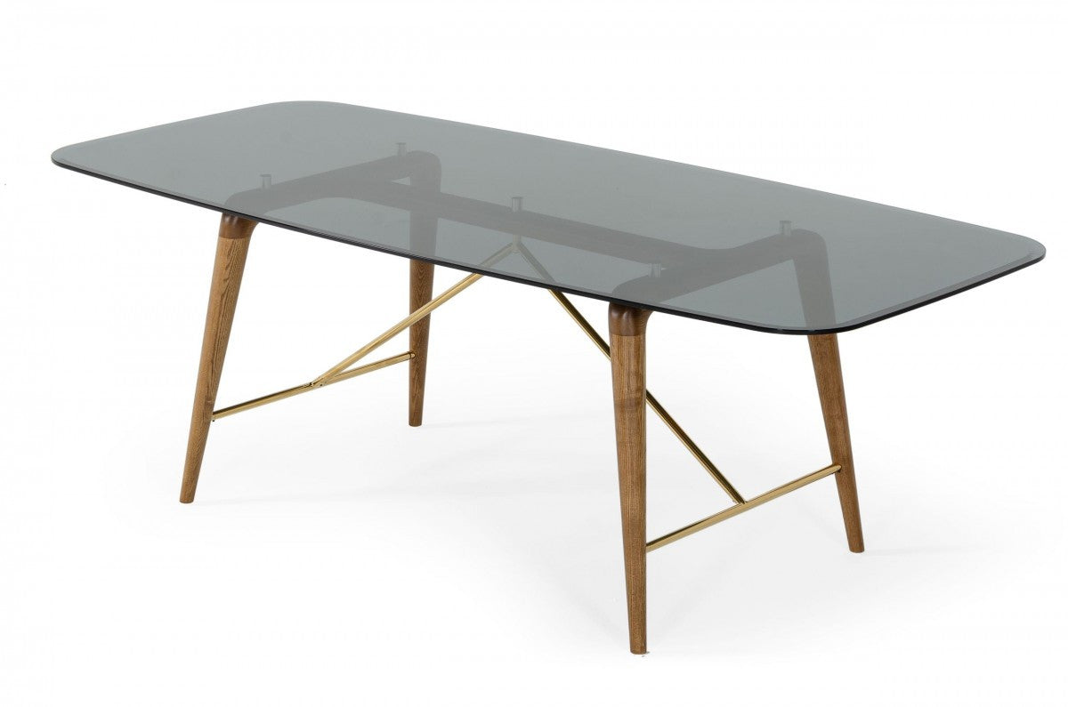 Modrest Kipling Modern Smoked Glass & Walnut Large Dining Table