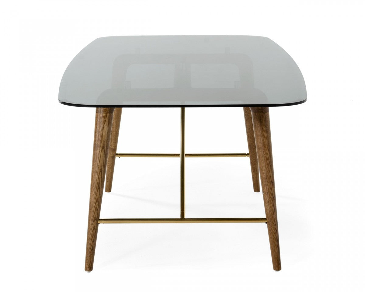 Modrest Kipling Modern Smoked Glass & Walnut Large Dining Table