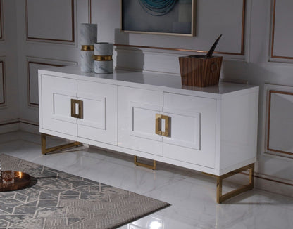 Modrest Leah Contemporary White High Gloss & Champagne Gold Buffet