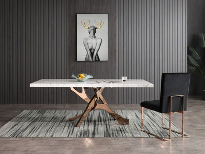 Modrest Legend Modern White Marble & Rosegold Dining Table