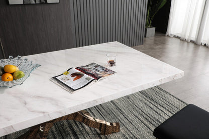 Modrest Legend Modern White Marble & Rosegold Dining Table