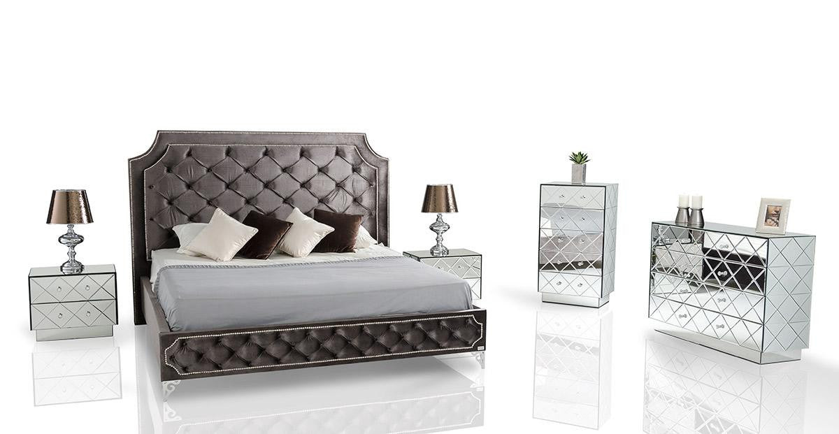 Modrest Leilah - Transitional Tufted Fabric Bed without Crystals Grey