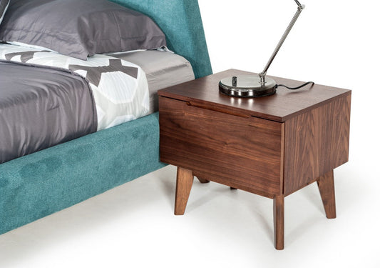 Modrest Lewis Mid-Century Modern Walnut Nightstand – 2-Drawer Retro Bedside Table with Sleek Design