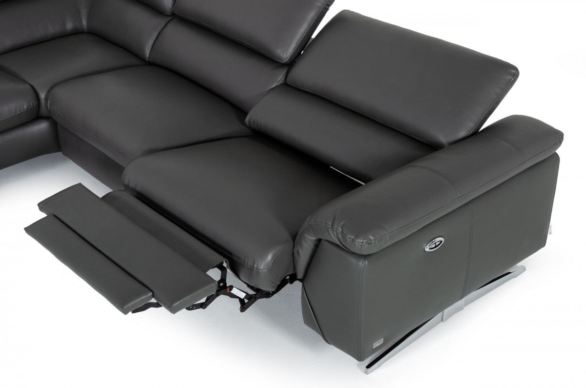 Divani Casa Maine Modern Dark Grey Eco-Leather Sectional Sofa w/ Recliner
