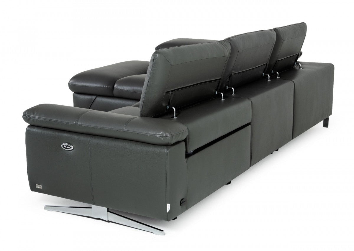 Divani Casa Maine Modern Dark Grey Eco-Leather Sectional Sofa w/ Recliner