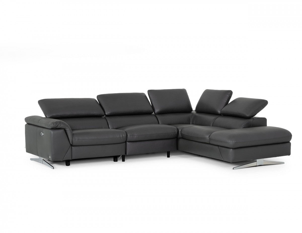 Divani Casa Maine Modern Grey Eco-Leather Sofa with Electric Recliner