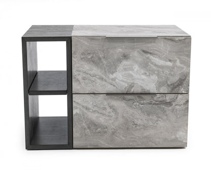 Nova Domus Maranello - Modern Grey Wash & Faux Marble Nightstand