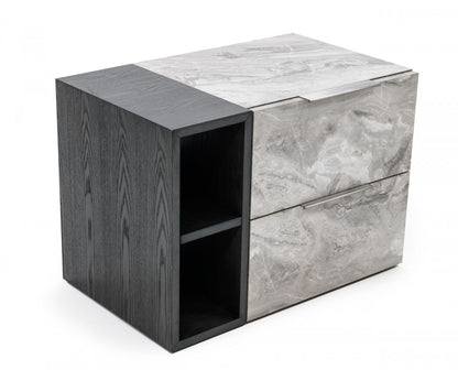 Nova Domus Maranello - Modern Grey Wash & Faux Marble Nightstand