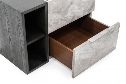 Nova Domus Maranello - Modern Grey Wash & Faux Marble Nightstand