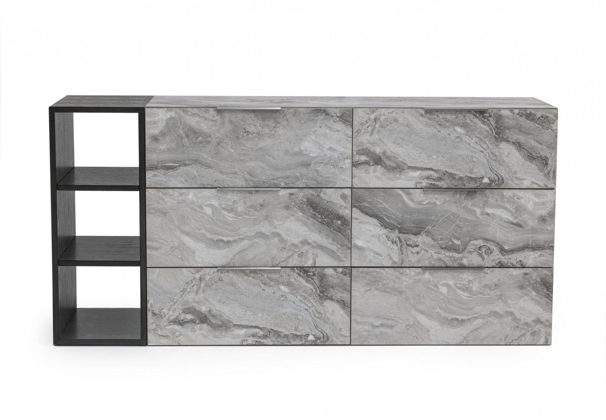 Nova Domus Maranello - Modern Grey Wash & Faux Marble Dresser