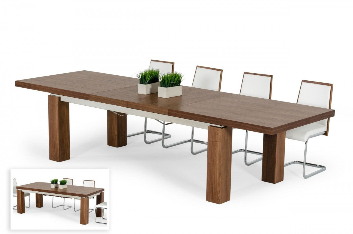 Modrest Maxi Modern Walnut & Stainless Steel Dining Table
