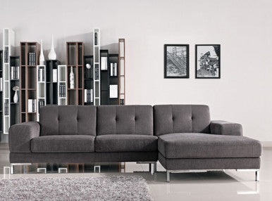 Divani Casa Forli Modern Grey Fabric Sectional Sofa Right Facing Chaise