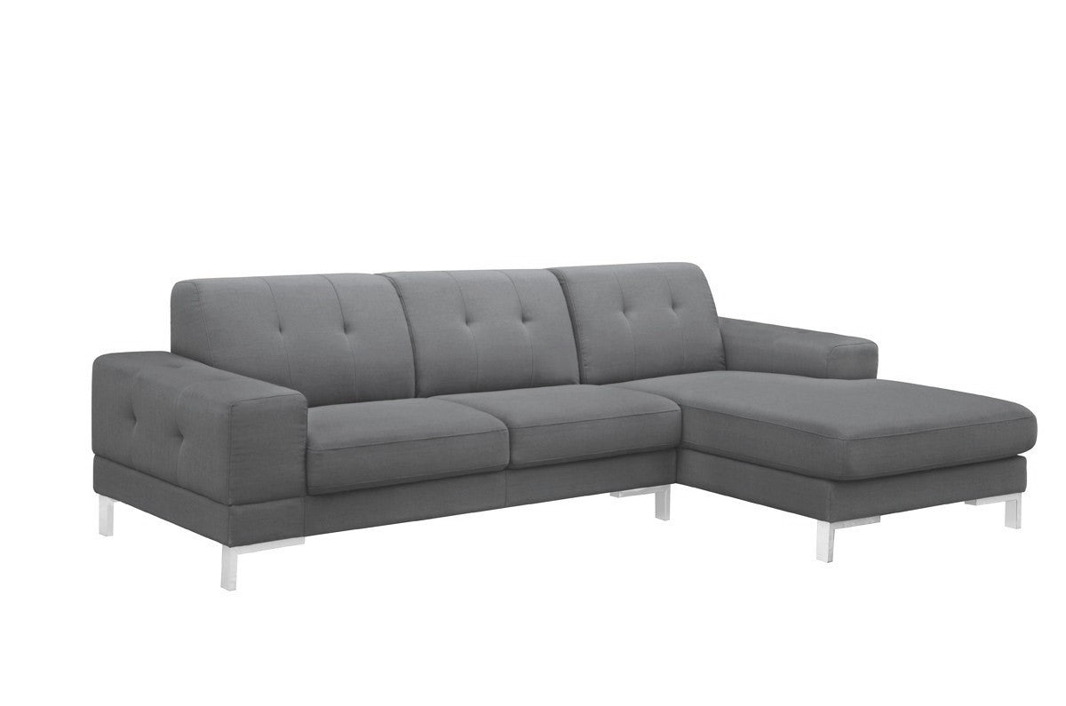 Divani Casa Forli Modern Grey Fabric Sectional Sofa Right Facing Chaise