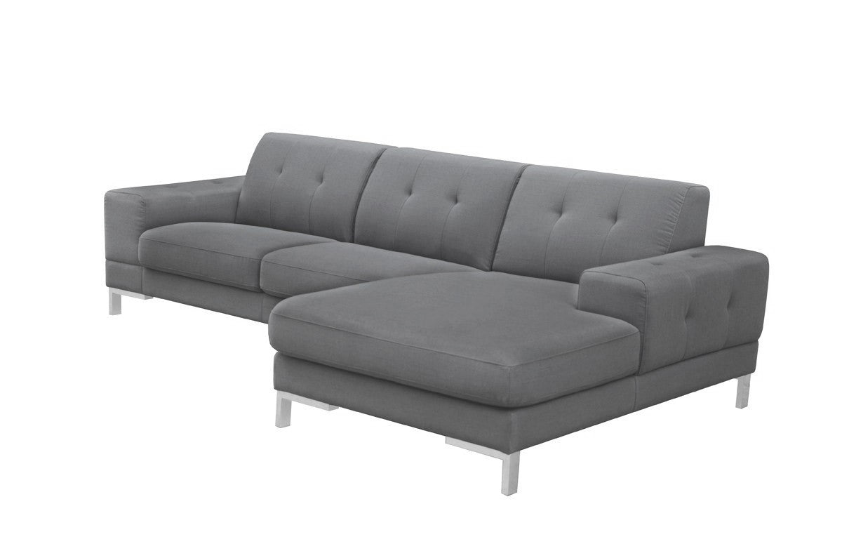 Divani Casa Forli Modern Grey Fabric Sectional Sofa Right Facing Chaise