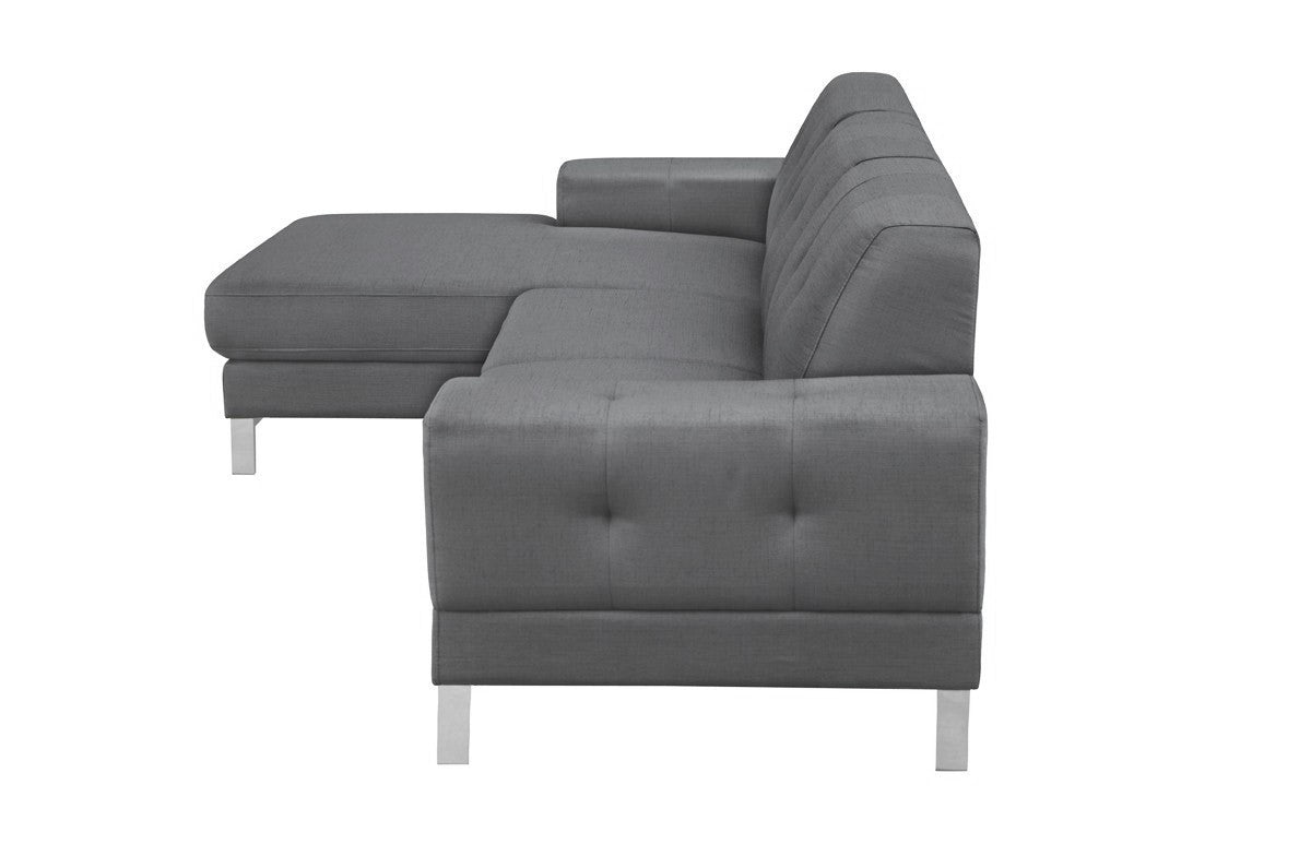 Divani Casa Forli Modern Grey Fabric Sectional Sofa Left Facing Chaise