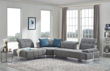 Nash Modern Contemporary Grey Tufted Fabric Sectional Sofa