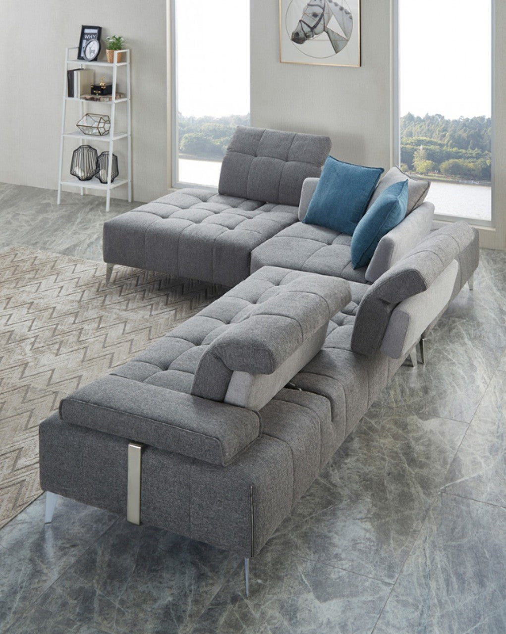 Nash Modern Contemporary Grey Tufted Fabric Sectional Sofa