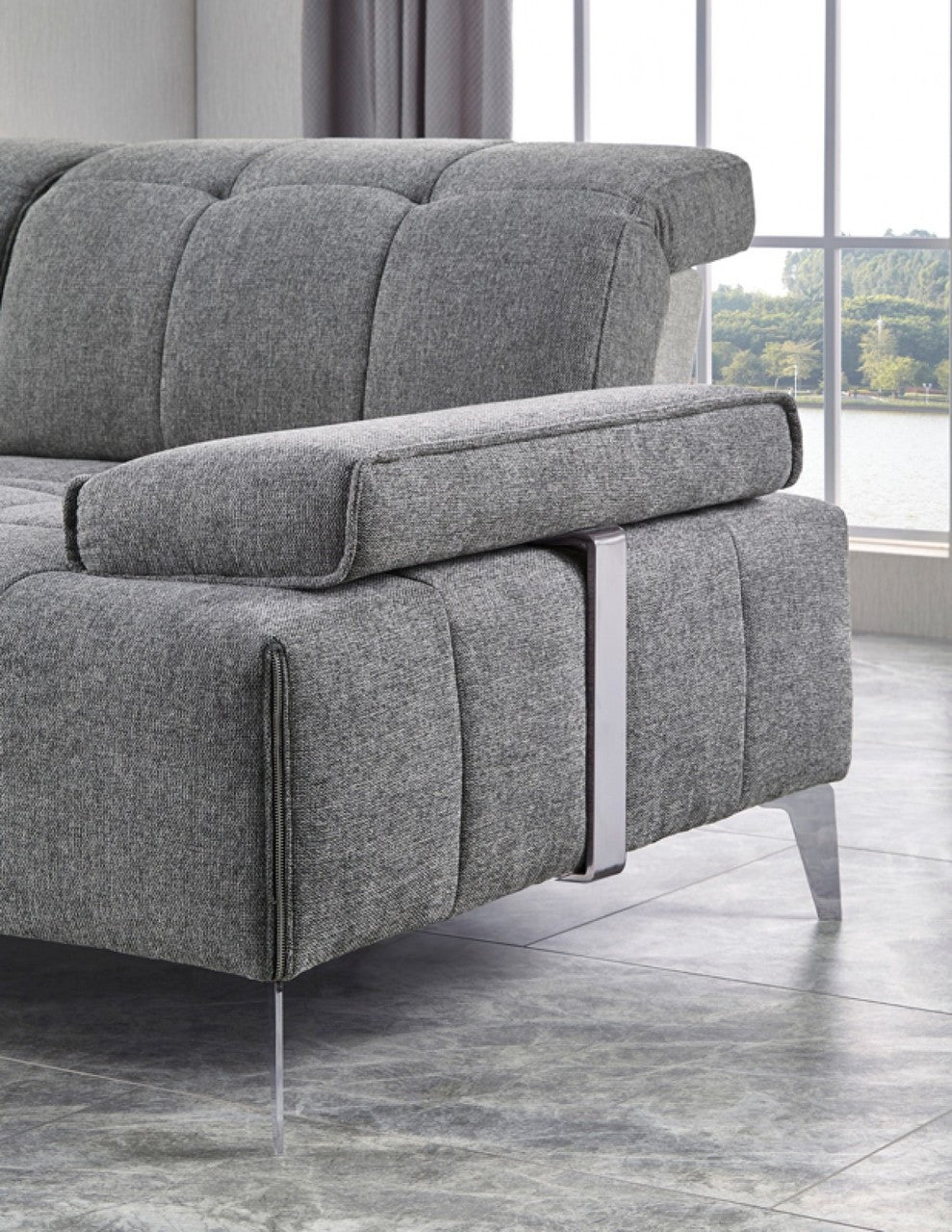 Nash Modern Contemporary Grey Tufted Fabric Sectional Sofa