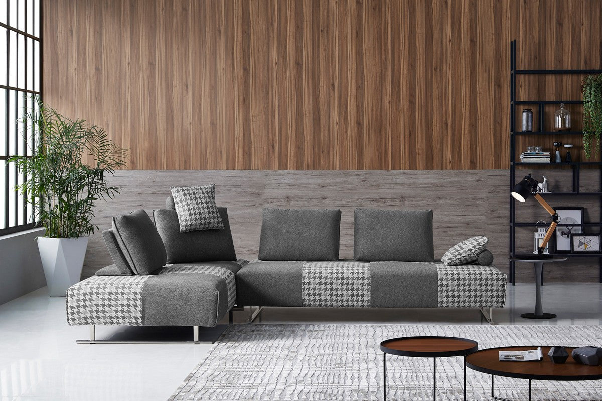 Divani Casa Cooke Modern Grey Houndstooth Fabric Modular Sectional Sofa Bed
