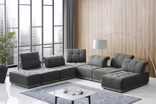 Divani Casa Ekron Modern Grey Fabric Modular Sectional Sofa