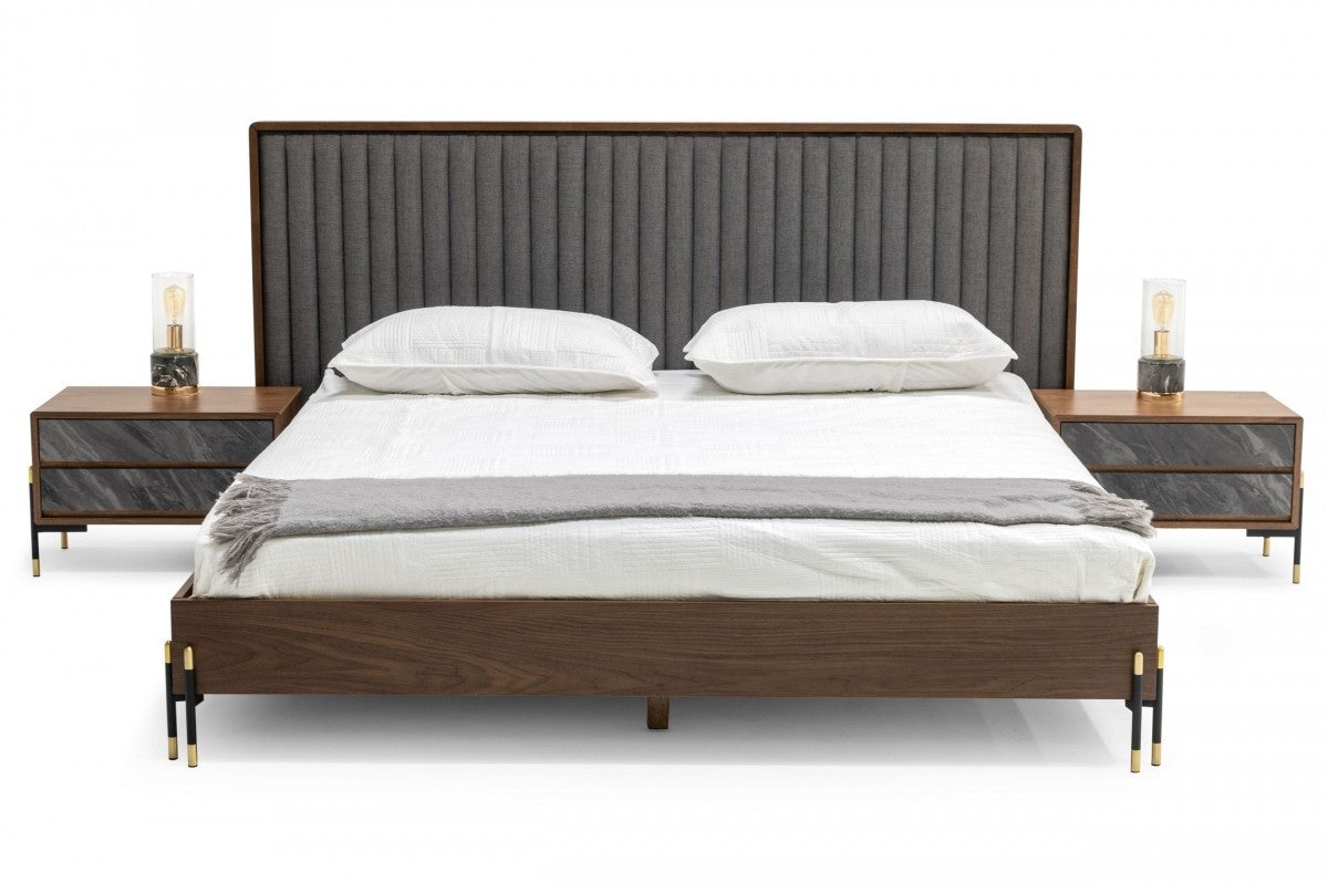 Nova Domus Metcalf - Mid-Century Walnut & Grey Bed