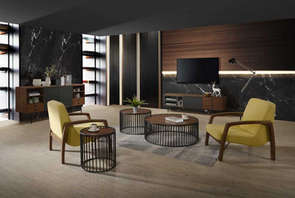 Modrest Bronson Modern Walnut & Black Round Tea Table