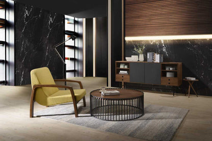 Modrest Bronson Mid-Century Modern Yellow & Walnut Accent Chair