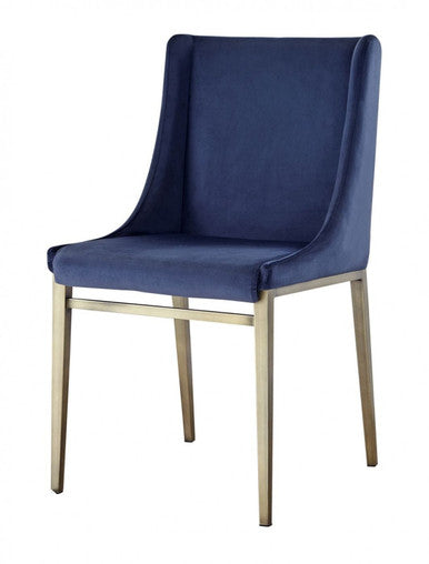 Modrest Mimi Contemporary Blue Velvet & Antique Brass Dining Chair (Set of 2)