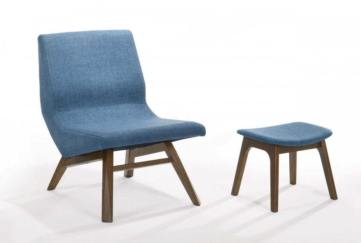 Modrest Whitney Modern Blue & Walnut Accent Chair & Ottoman