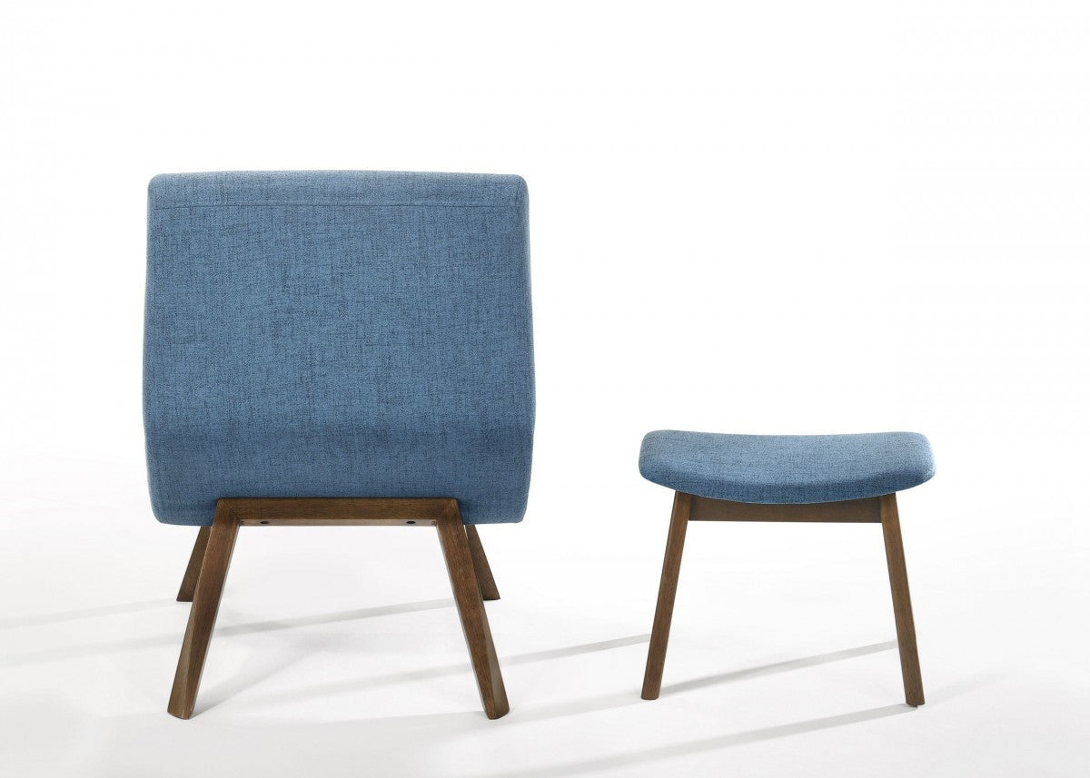 Modrest Whitney Modern Blue & Walnut Accent Chair & Ottoman