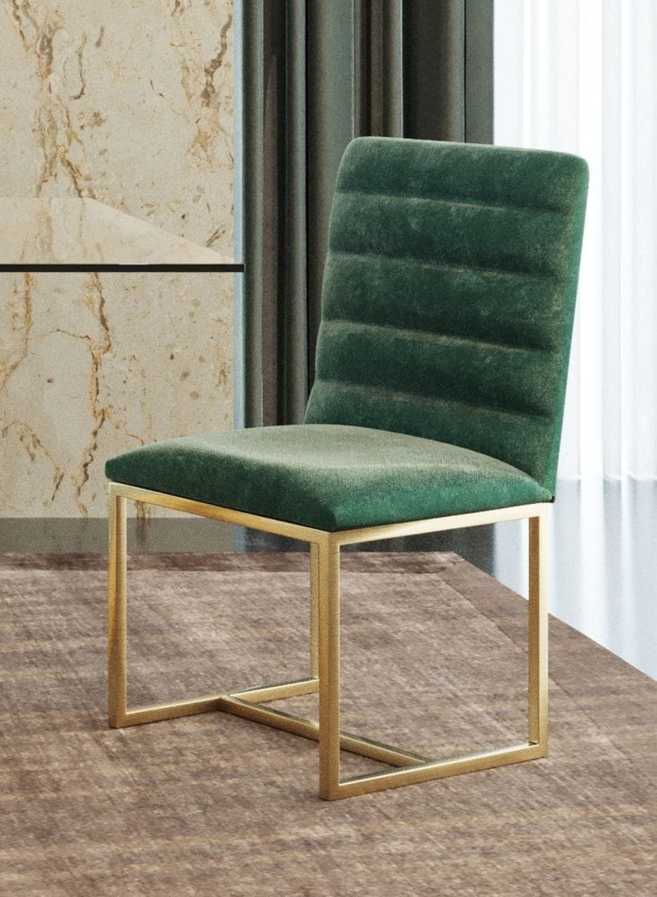 Modrest Barker Modern Green & Brush Gold Dining Chair (Set of 2)