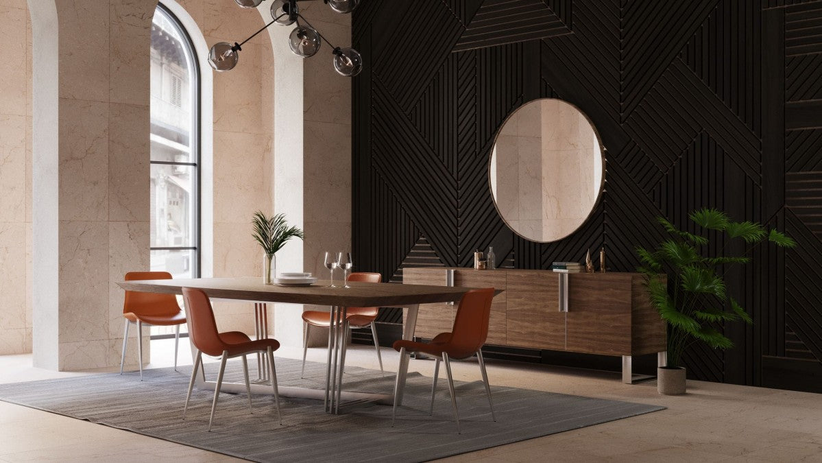 Modrest Gilroy Modern Walnut & Stainless Steel Dining Table