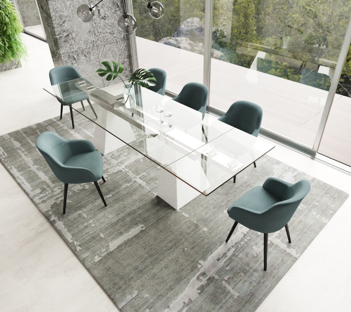 Modrest Latrobe Modern Extendable Quartz Stone & Glass Dining Table