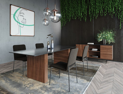 Modrest Maggie Modern Walnut and Black Ceramic Top Dining Table