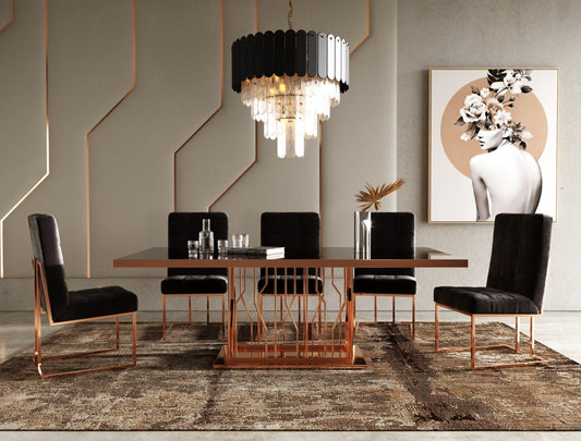 Modrest Marston Modern Black Glass & Rosegold Dining Table