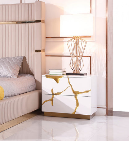 Modrest Aspen Modern Wide White & Gold Nightstand