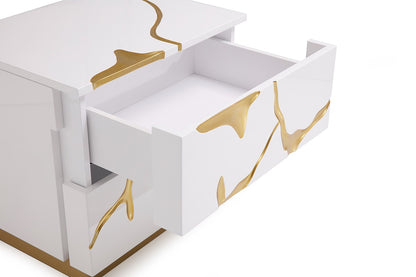 Modrest Aspen Modern Wide White & Gold Nightstand