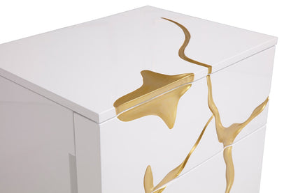 Modrest Aspen Modern Wide White & Gold Nightstand