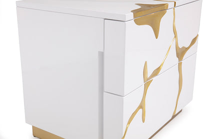 Modrest Aspen Modern Wide White & Gold Nightstand